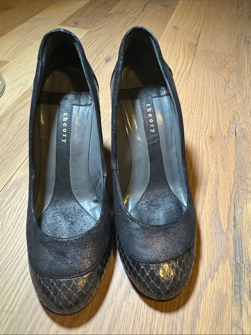 Theory Black Suede Pumps with Textured Toe